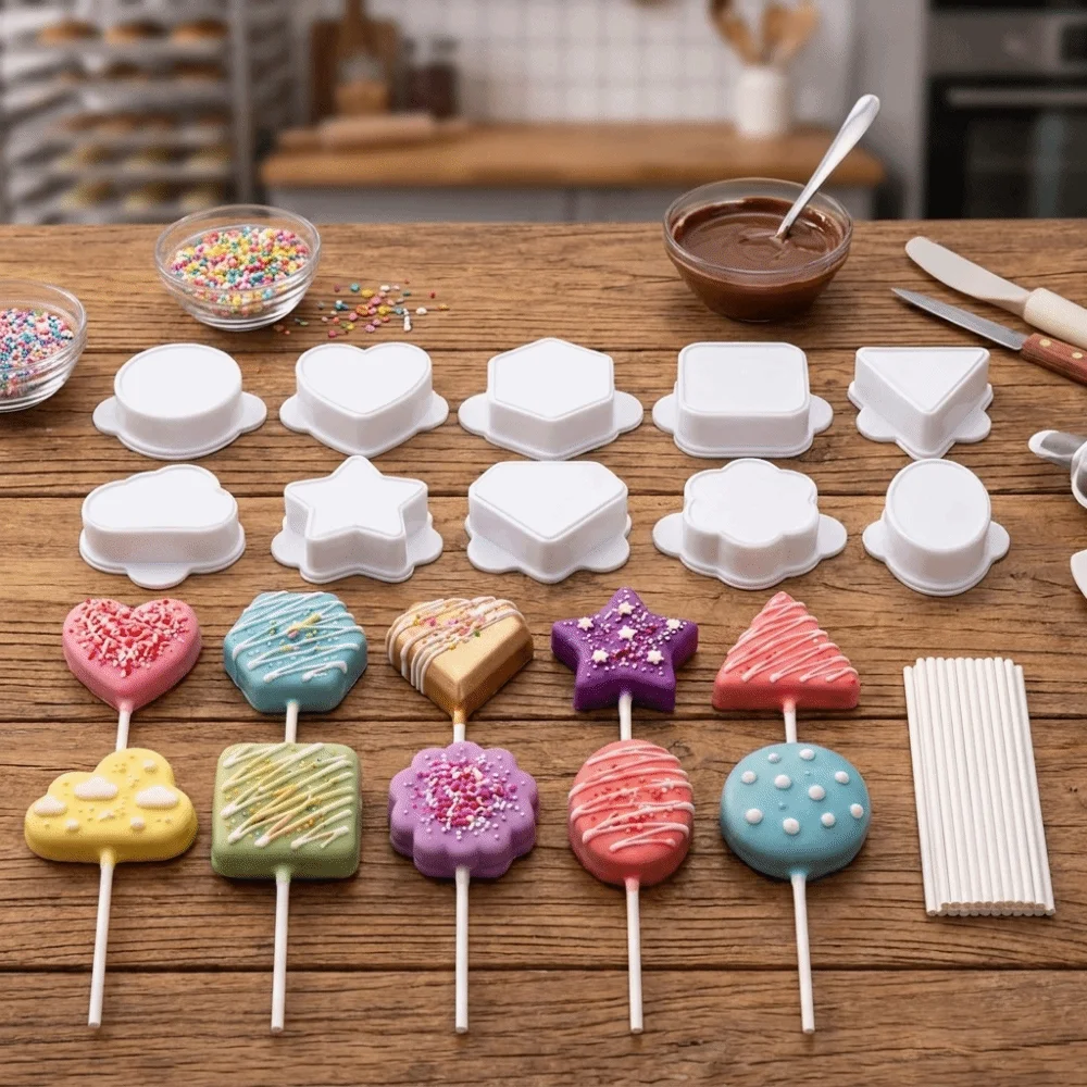 PLA Cake Molds Set 5 Shapes Dessert Making Cakecutter And Pusher With 100 Sticks Reusable Press-forming Molds
