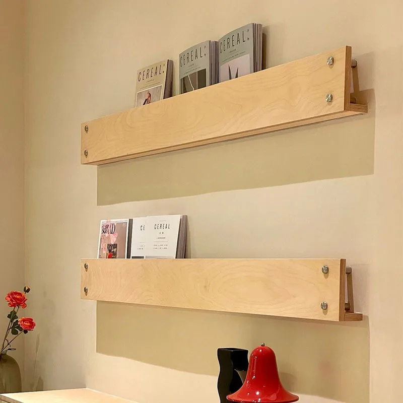 Birch decorative book and newspaper display rack Magazine rack Wall-mounted shelf Wall-mounted marine board book shelf behind