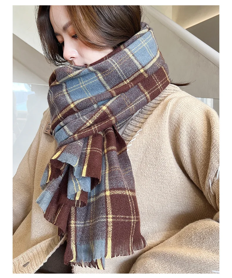 Fashion Plaid Scarf For Women, Fall And Winter Plaid Scarf, Thickened Winter Scarf Female Models