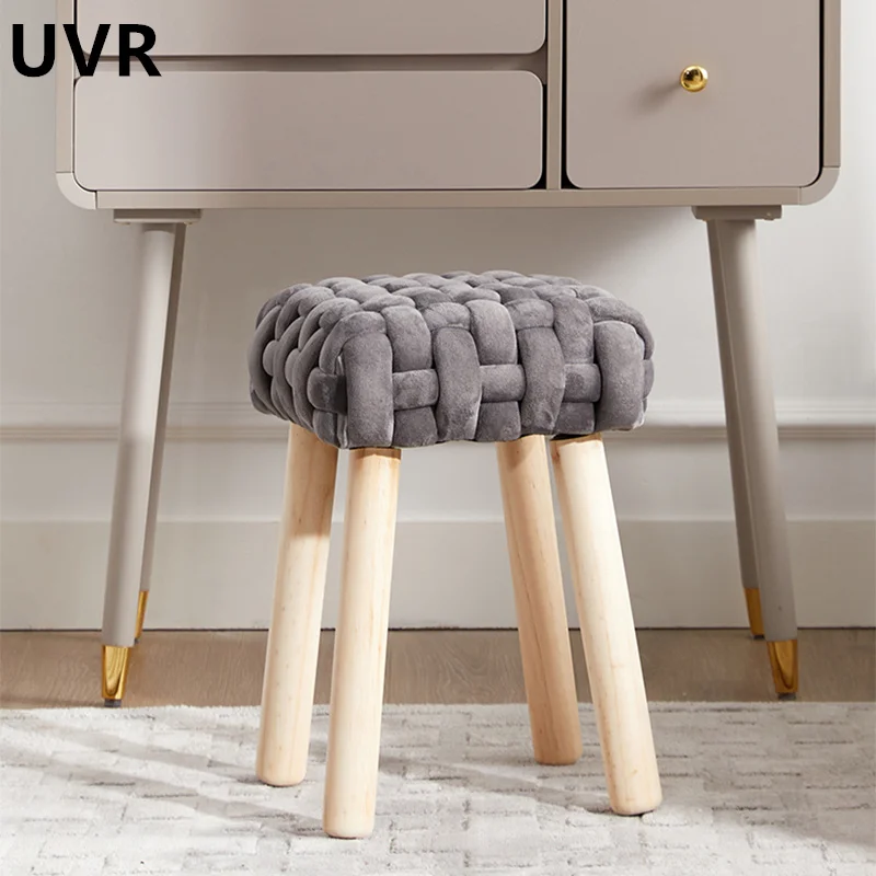 UVR Fashionable Household Girls Cute Creative Weaving Bedroom Vanity Stool Modern Simple High-grade Solid Wood Makeup Stool