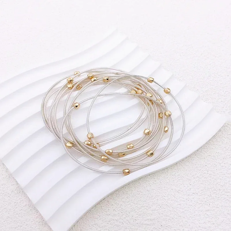 

New Fashion Multi-color 10Pcs Beaded Metal Spring Bracelet Jewelry Set Gold Plated Spiral CCB Elastic Bracelet Girls Bangles