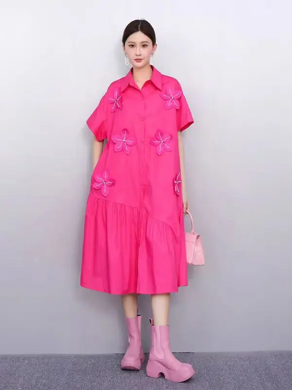 Tannt Frauen Kleid Blume Patchwork Asymmetrie Shirts Kleider Unregelmäßige Mode Lässig Schwarz Rose Rot Sommer Kleider 2023 Neue