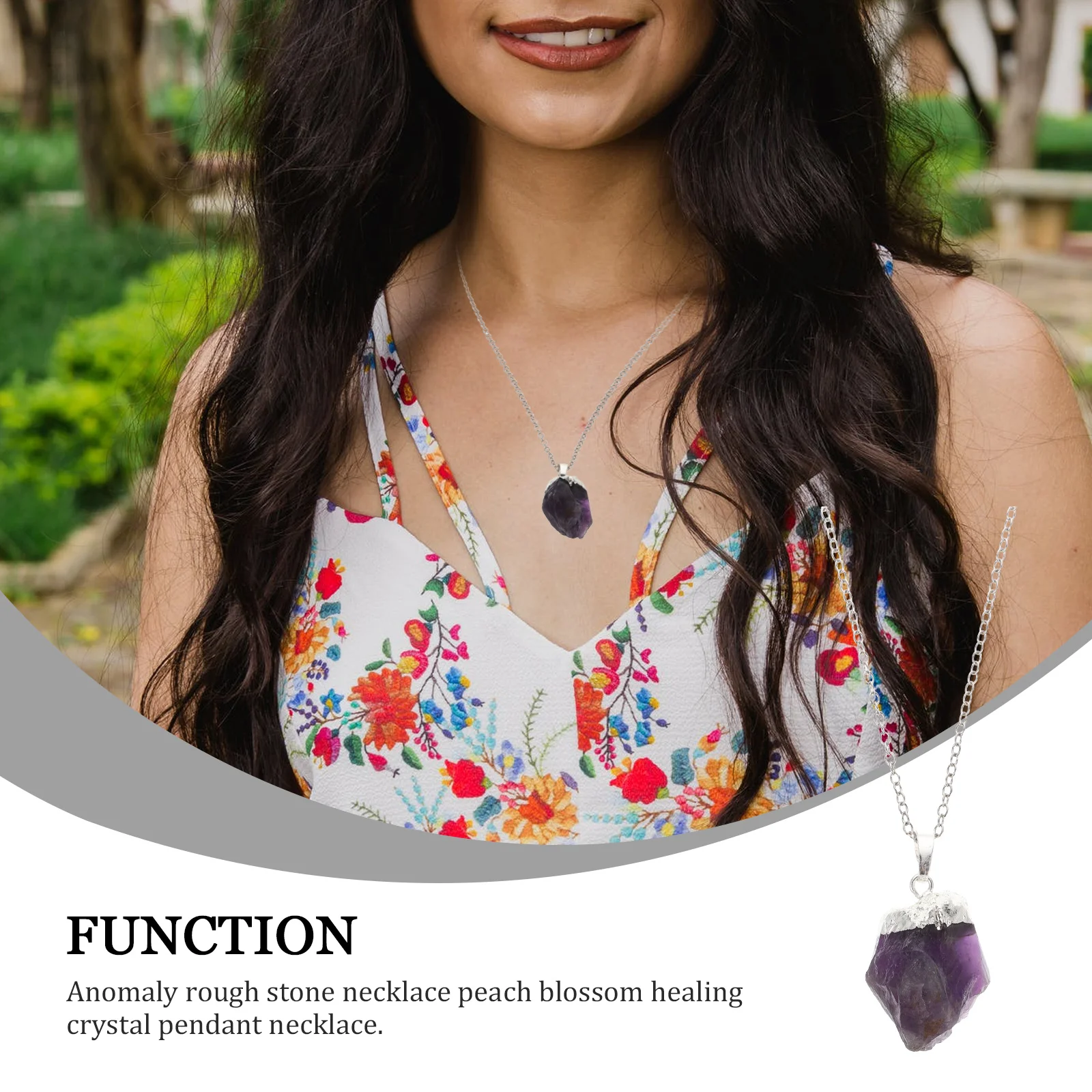 

Amethyst Necklace Crystal Chain Irregular Shape Natural Uncut Rose Quartz Pendant Jewelry Fashion Accessory Chakra Balance