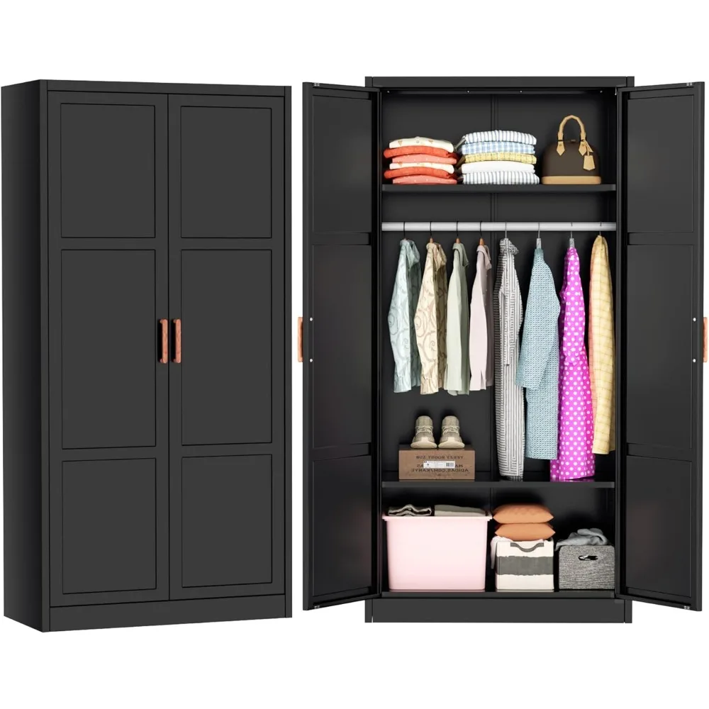 

Metal Wardrobe Closet with Doors and Shelves,72 Black Armoire Wardrobe Closet for Hanging Clothes for Home,Bedroom,Sc