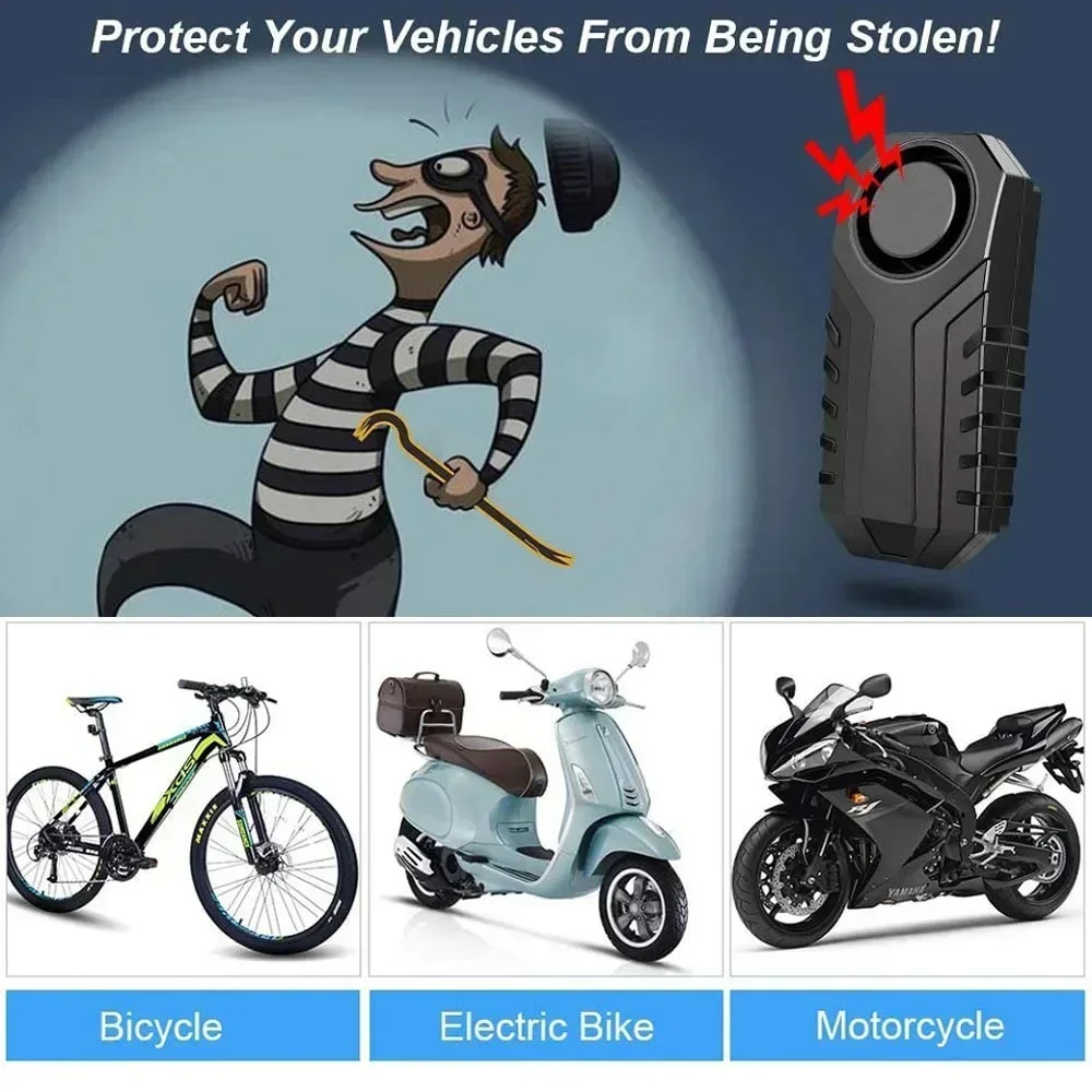 YNF  Bicycle Alarm 113dB Anti-Theft Wireless Vibration Remote Control Bike Motorbike Alarms Home Outdoor Security Protection