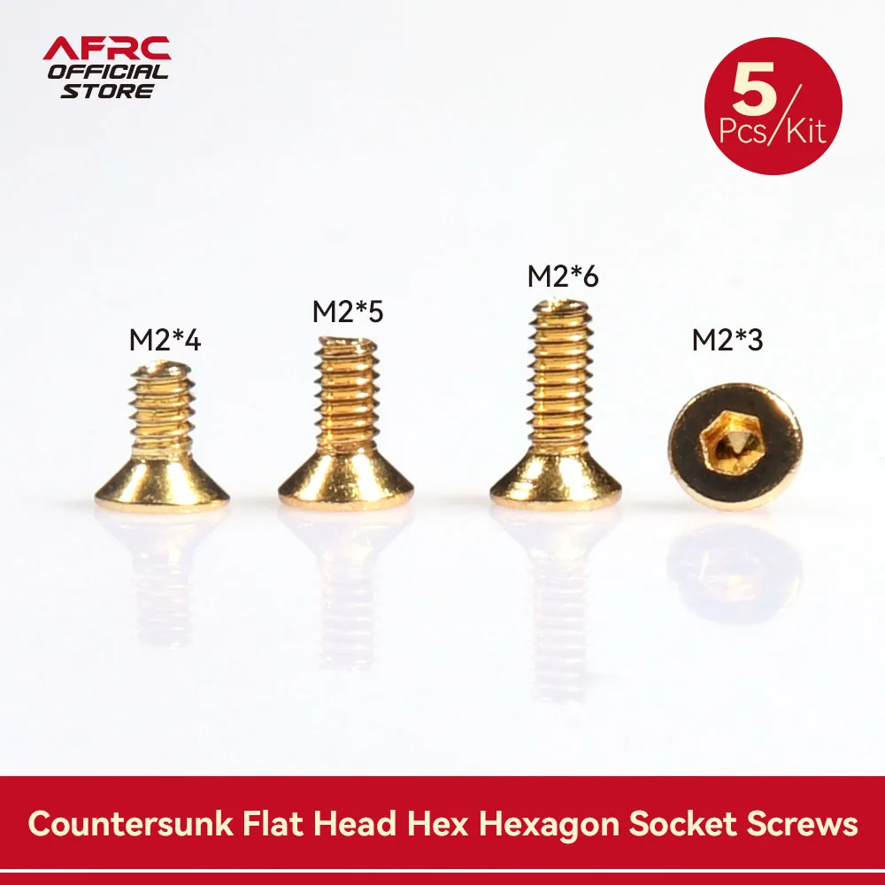 

AFRC Screw M2 Countersunk Flat Head Hex Hexagon Socket Screws Alloy Steel Titanium Plating Gold Screw Length 3-6m