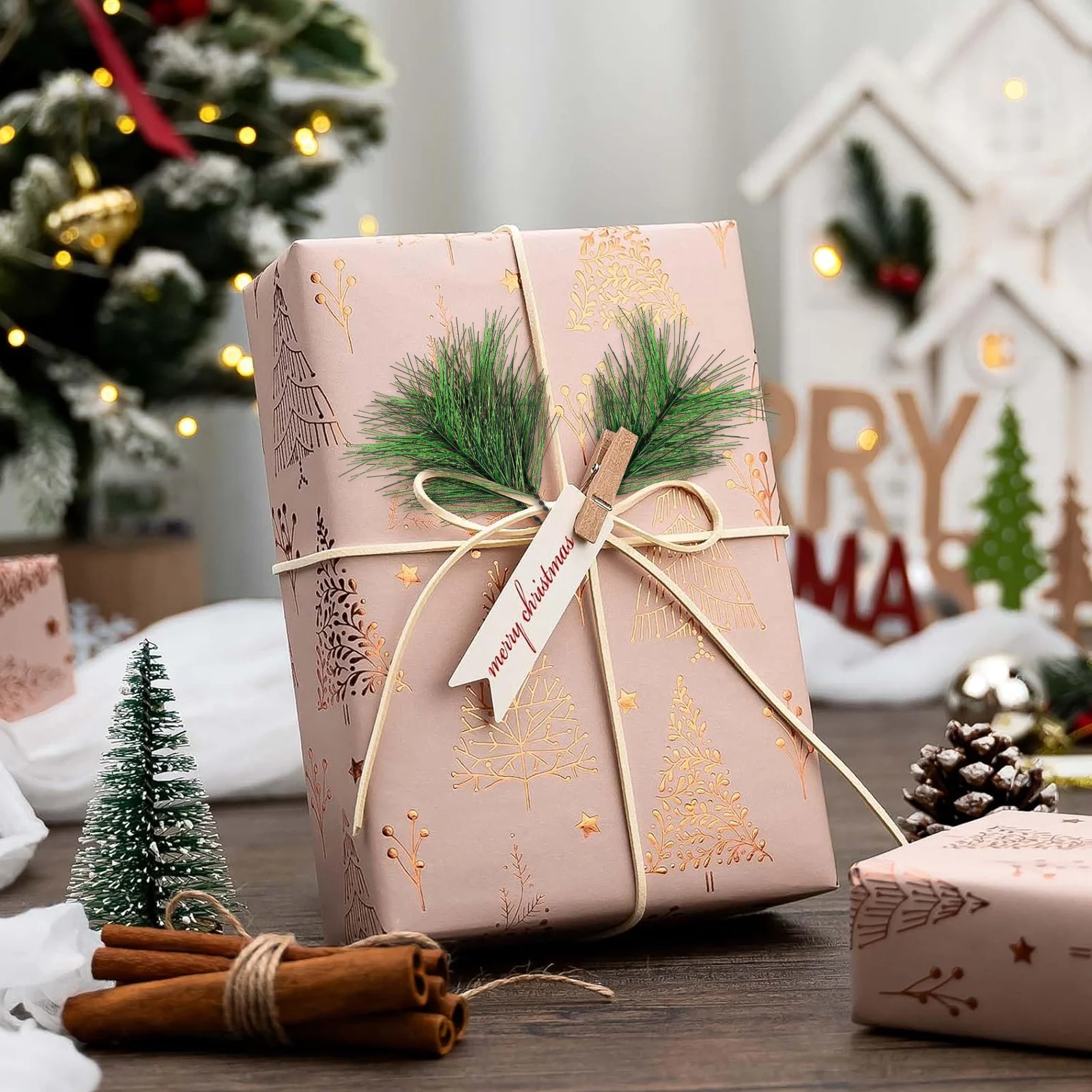 

60Pcs Artificial Pine Needle Branches Realistic Faux Cedar Stems for Xmas Wreaths Garland Crafts Decorations Pine Needle Picks