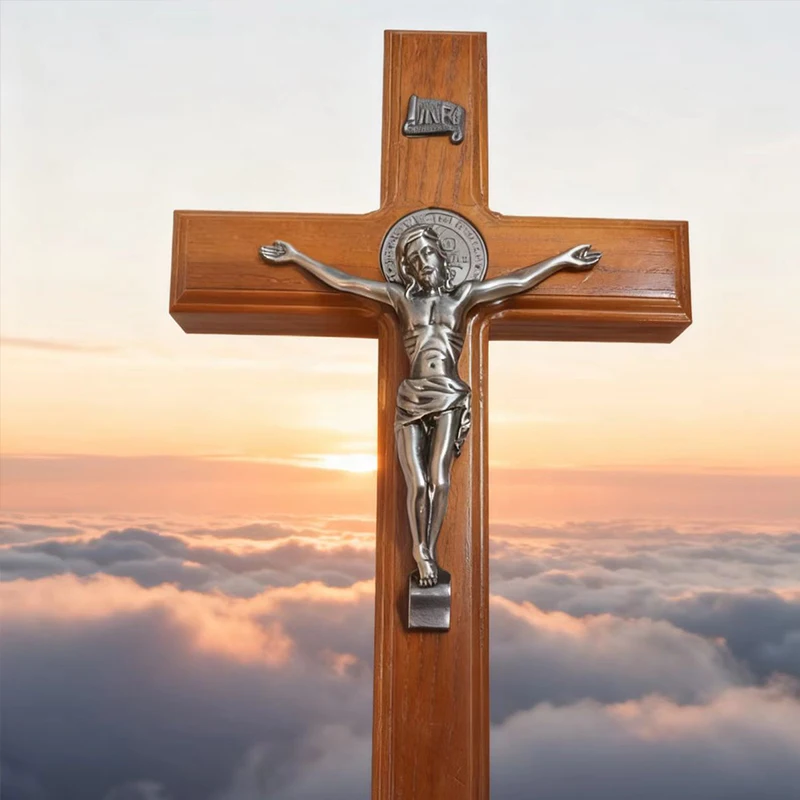 Neues katholisches Holzkreuz mit Sockel 2026 – Beten Sie für Ihre Familie und Ihr Zuhause – Handgehaltene religiöse Gedenkstatue von Jesus auf Sockel – Geschenk – Detail 3