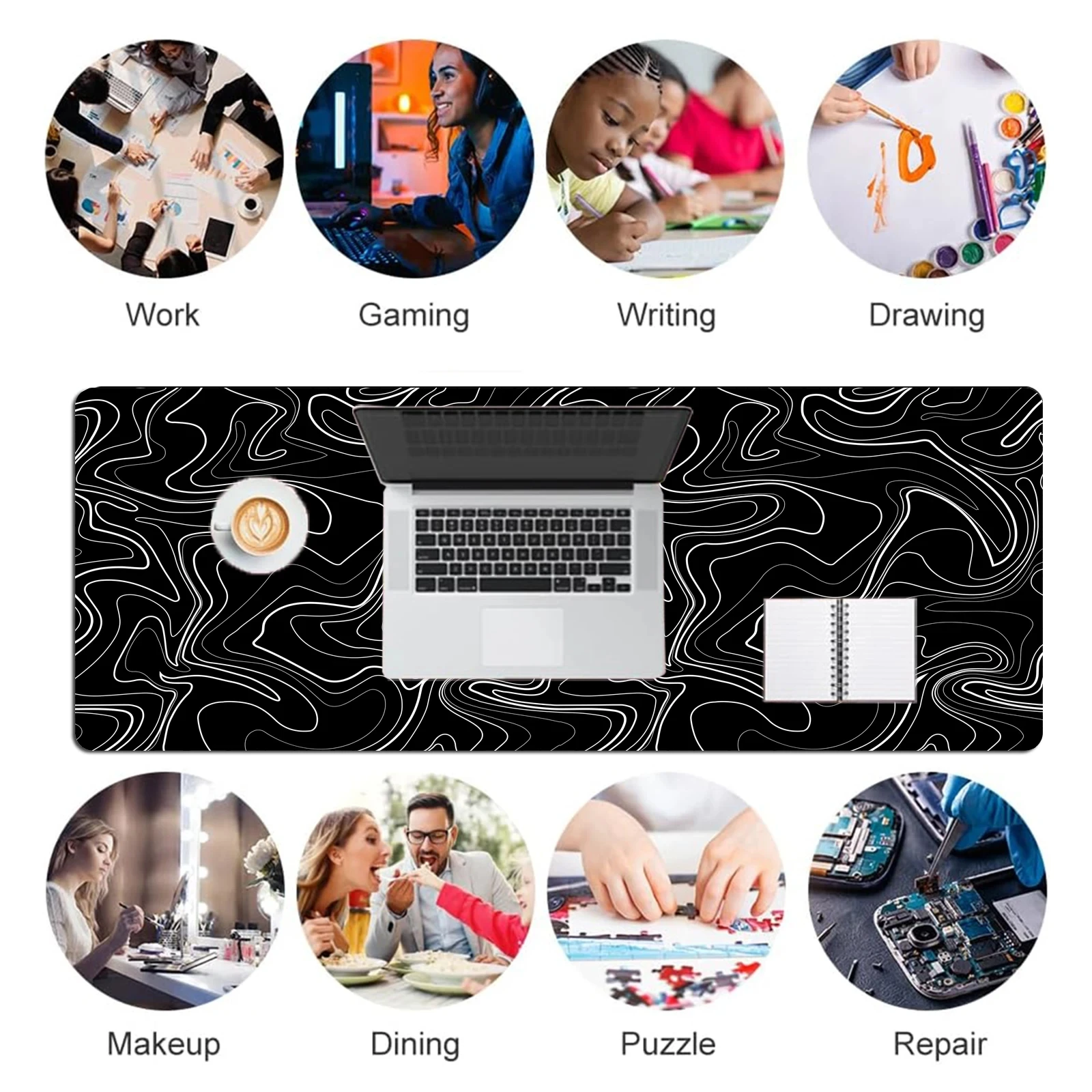 Black And White Mouse Pad Computer Mousepad Keyboard Pad Mouse Mat Gamer Soft Office Carpet Table Mat Desktop 30X80cm Mouse Pad