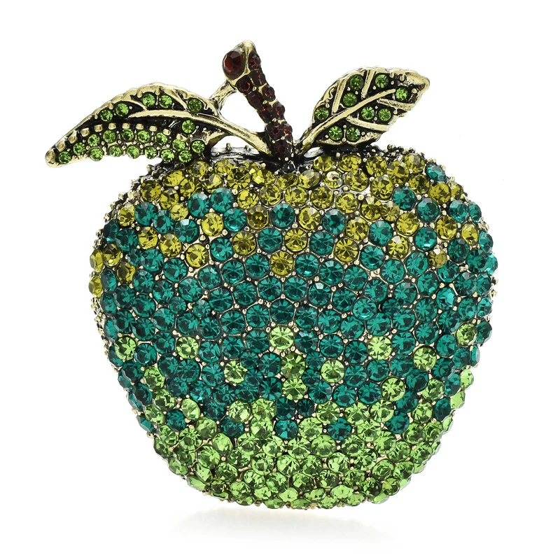 Wuli&baby Big Shining Apple Brooches Pins 2-color Rhinestone Beautiful Fruits Women Unisex Party Office Brooch Gifts