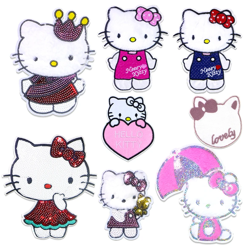 

MINISO Hello Kitty Kawaii Heart-shaped Bow Crown Icon Embroidery Applique Patches For Clothing DIY Sew on Patch on the stickers
