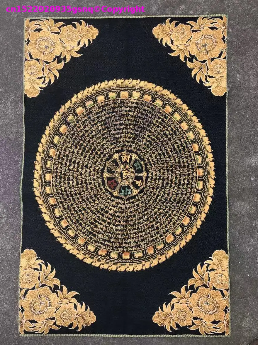 50% off,Buddhist articles,Silk embroidery Thangka Six-syllable mantra scripture painting,Buddhist decoration,altar painting