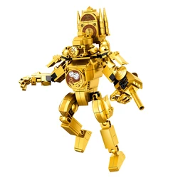 MOC Gold Skibidi Toilet Man Building Blocks Toys Titan Clock Man Female TV personality Model Diy Gift Toys For Children Kids