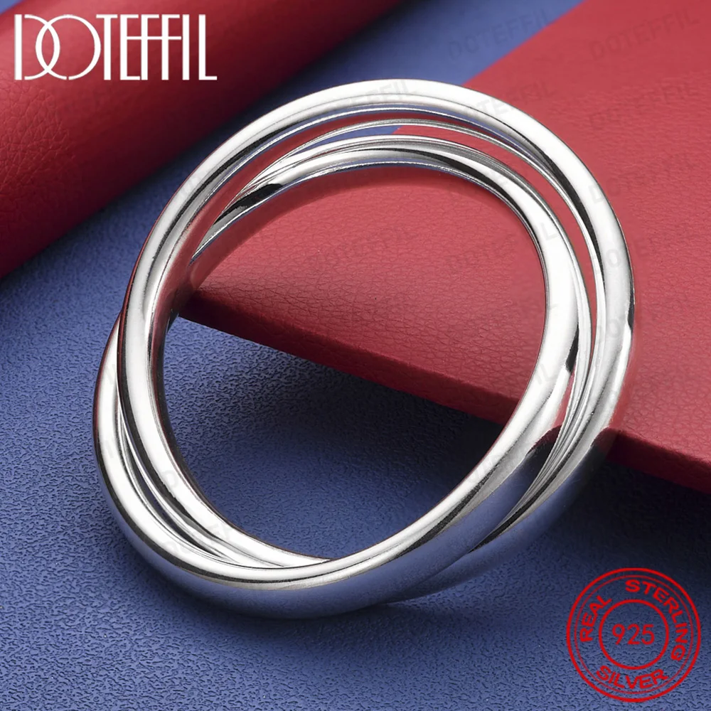 925 Sterling Silver Smooth Double Big Ring Diameter 7cm Bangle Bracelet Fashion Charm Woman Jewelry
