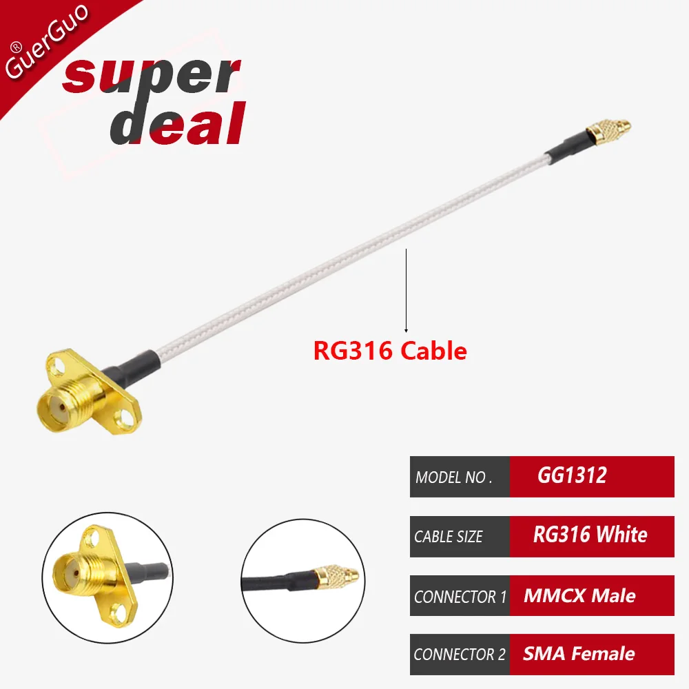 5PCS RF Coaxial RG316 Cable SMA Female Flange Panel Bulkhead Nut to MMCX Antenna Extension Jumper for Panda RC Drone Part