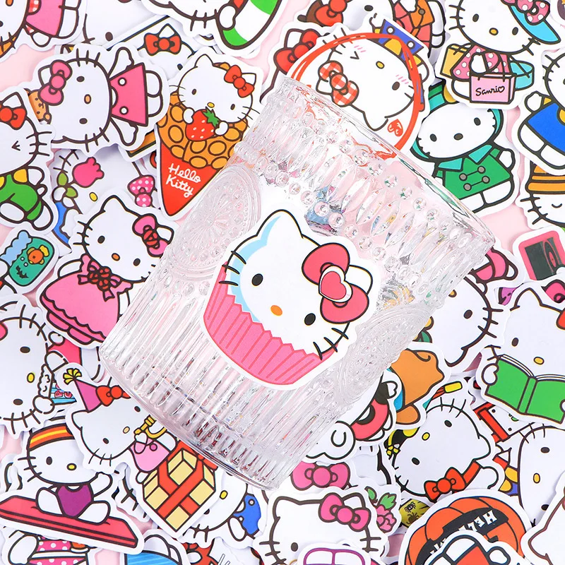 50-100Pcs Sanrio Cute Hello Kitty DIY Refrigerator Stickers PC Tablet Phone Case Stickers Luggage Skateboard Waterproof Decals