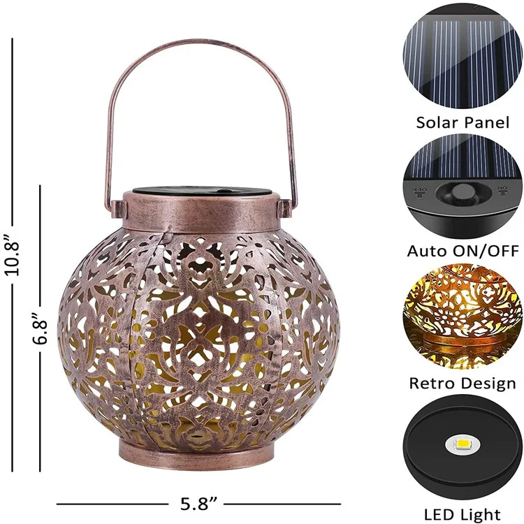 Imagem -06 - Outdoor Esférica Hollow Projection Hanging Lantern Luz Solar Impermeável Garden Decor Lamp Lawn Lantern