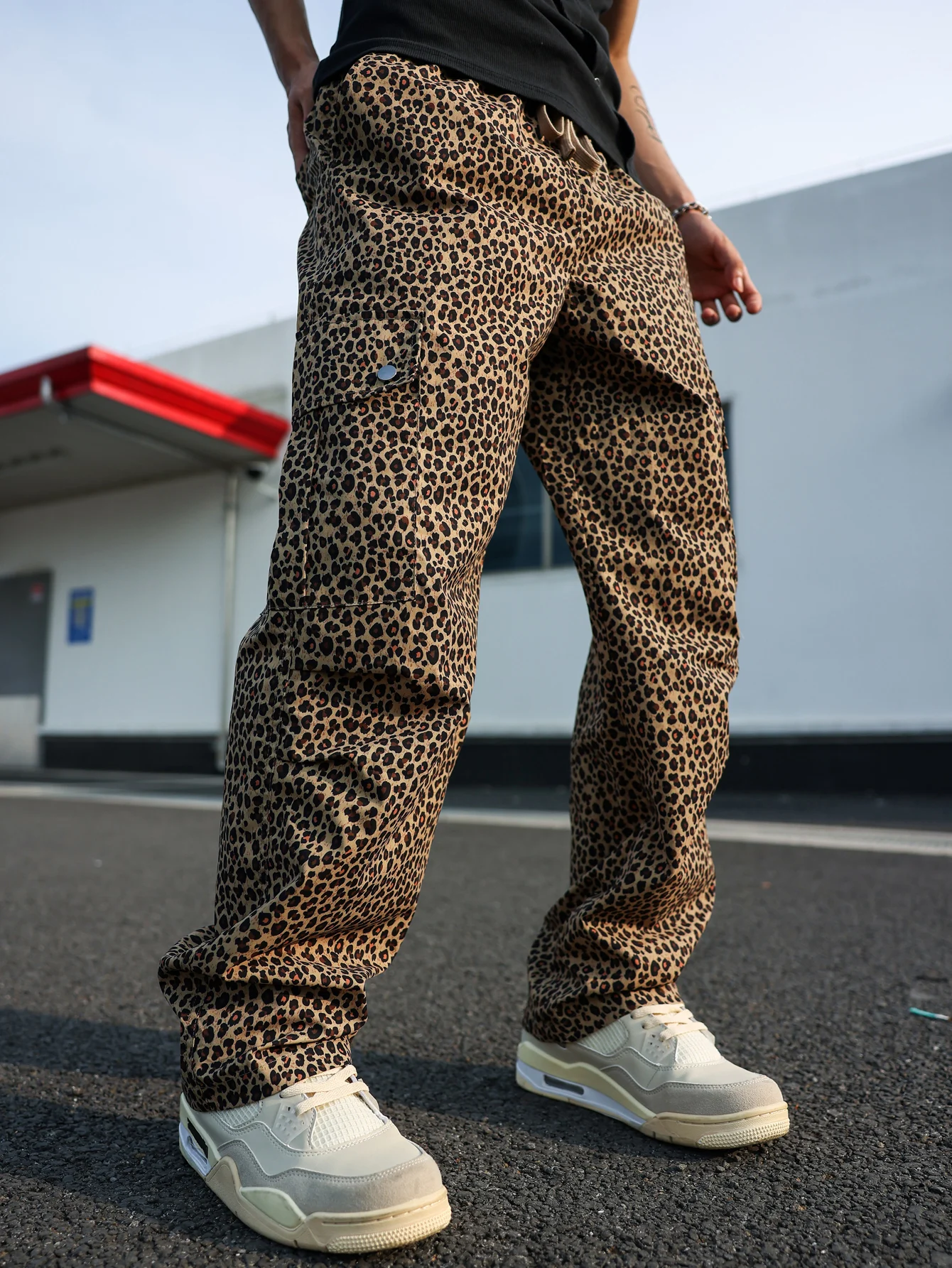 2025 Spring and Autumn American Trendy Fashion Leopard Pattern Spot Casual Work Pants Loose Drop Pants