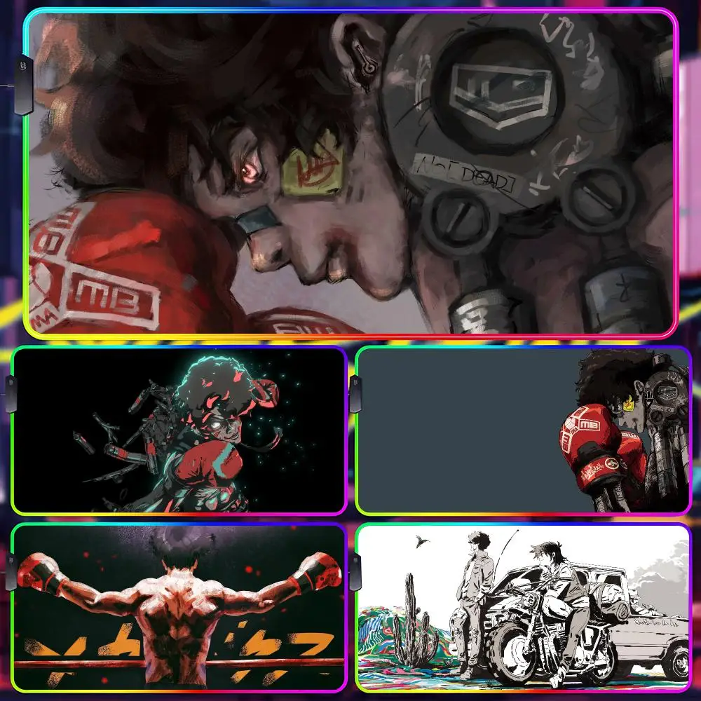 Vintage Anime MEGALO BOX Mouse Pad Gamer Luminescence Led Mouse Pad Gaming Table Rgb Deskmat Keyboard Pc Mousepad