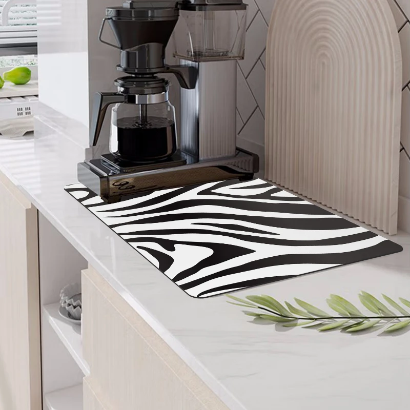 حصيرة تجفيف الأطباق فائقة الامتصاص مانعة للانزلاق ، نمط حمار وحشي النمر ، إكسسوارات المطبخ ، ديكورات طاولة الفناء