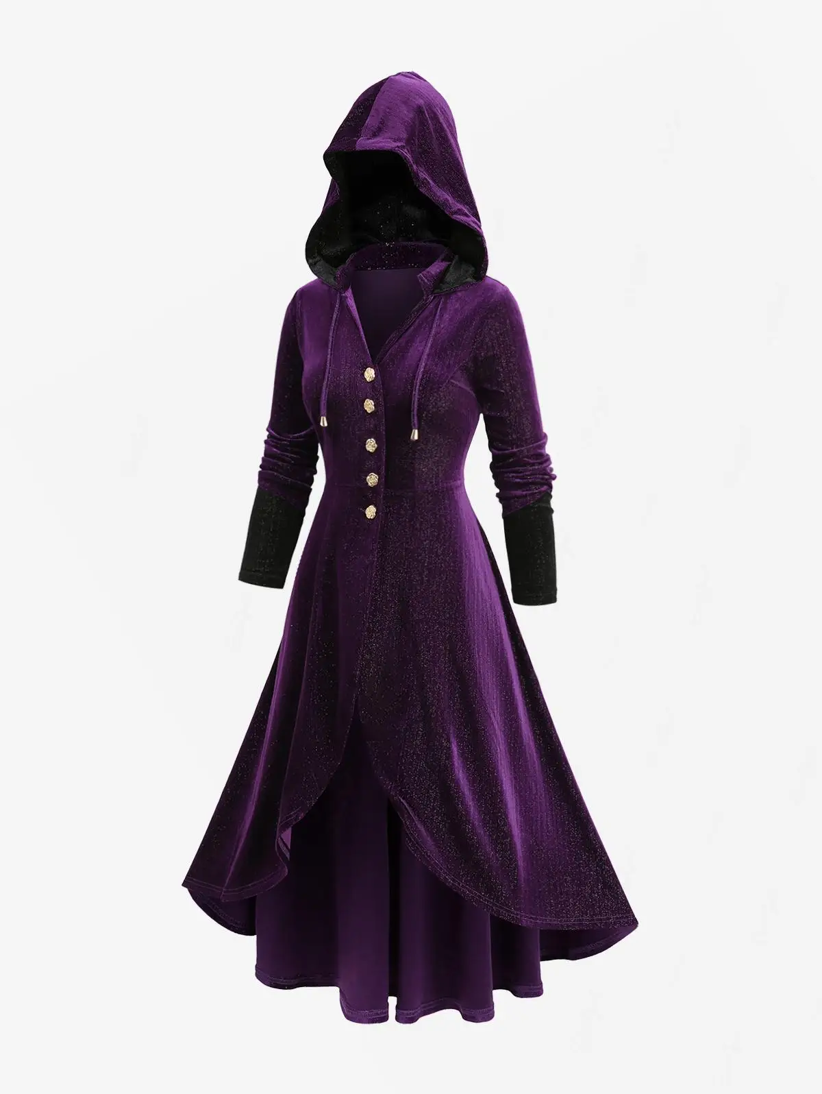 ROSEGAL Cappotto con cappuccio asimmetrico con volant taglie forti Capispalla autunnale da donna Cappotti casual con bottoni a maniche lunghe viola
