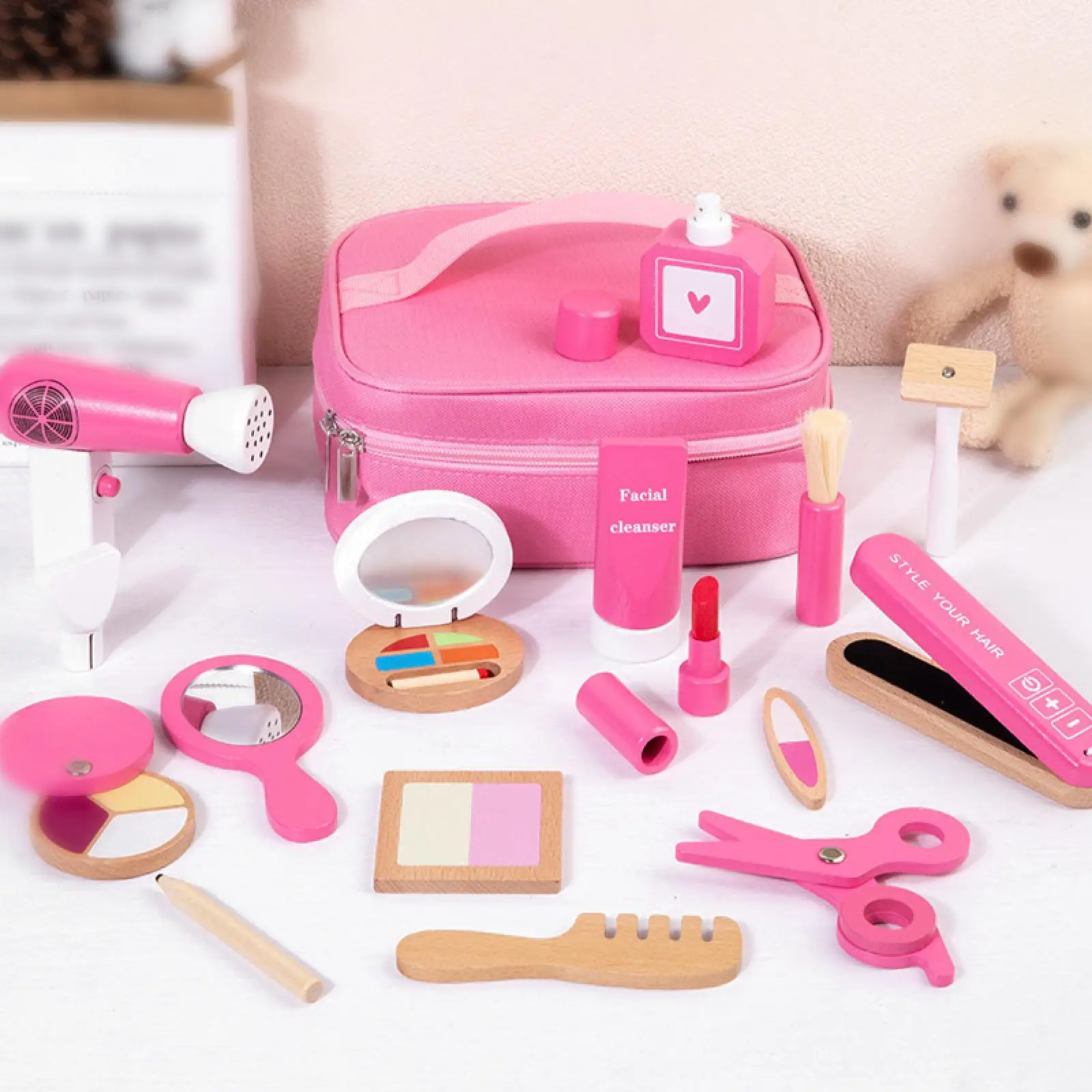 

Makeup Play Set Kit Dress up Wood Makeup Toy Set for Ages 3-6 Toddlers Kids