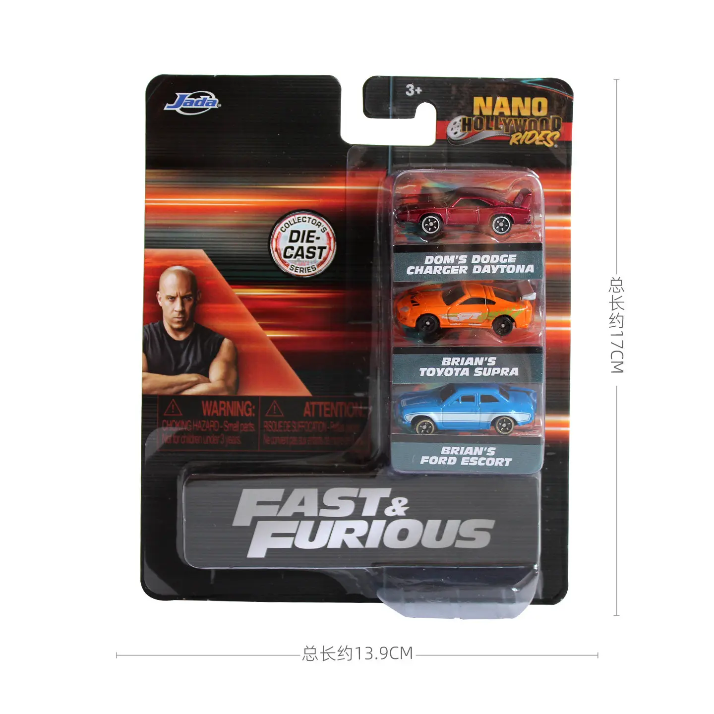 Official Jada Fast & Furious Nano Hollywood Rides 3-Pack Die-Cast Metal Mini Vehicle Set Toyota Supra Dodge Charger Model Toy view 6
