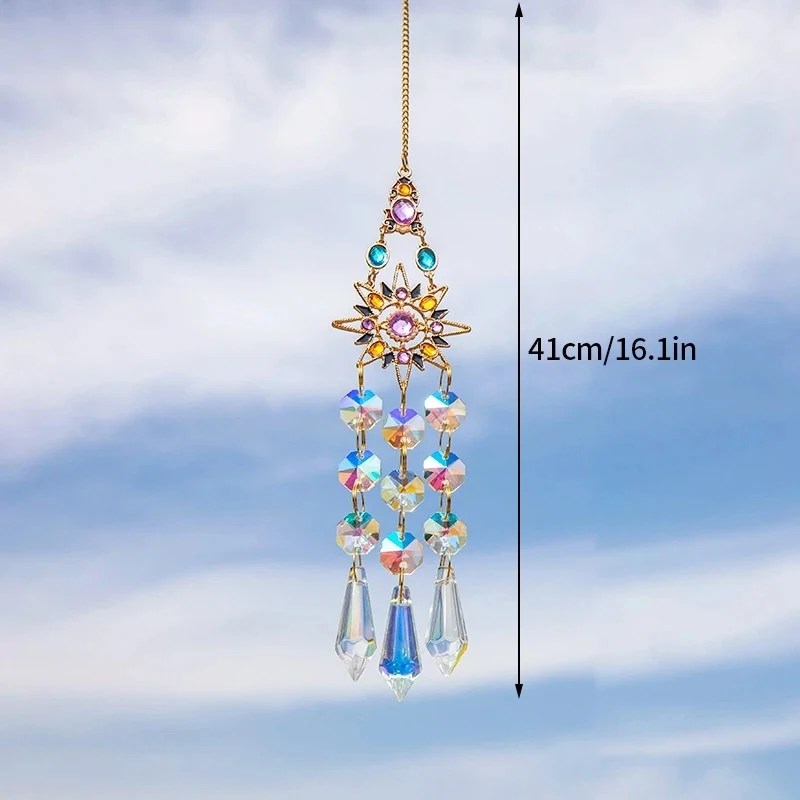 Suncatcher Crystal Pendant Sun Moon Window Prisms Rainbow Wind Chimes Hanging Light Catcher Home Garden Decor Car Hanging Gift