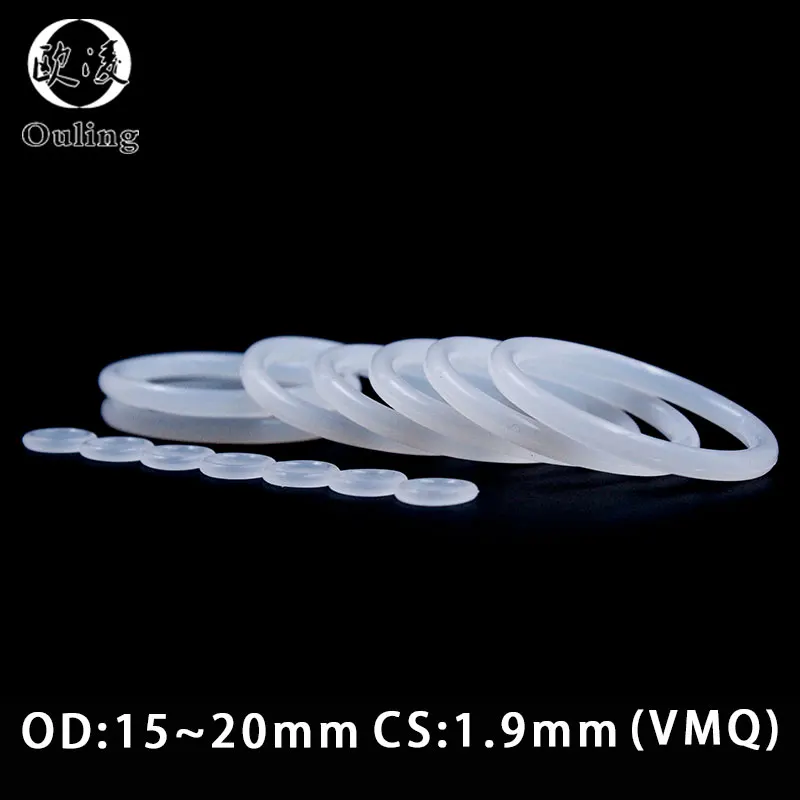 

15PCS/lot White Silicon Ring Silicone/VMQ O ring CS1.9mm Thickness OD15/16/17/18/19/20mm Rubber O Ring Seal Gasket Rings Washer