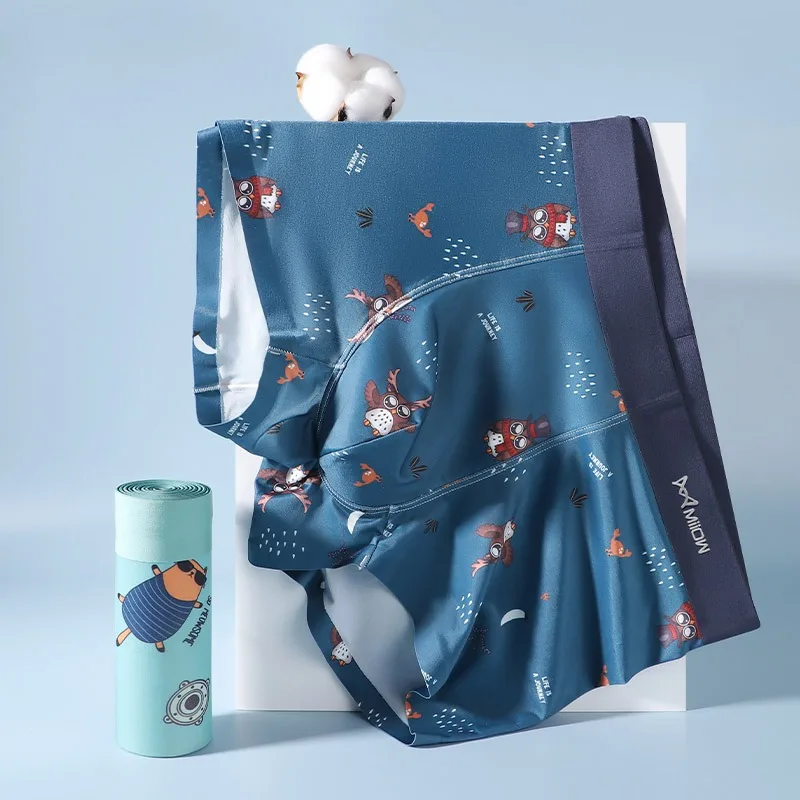 MiiOW 4 Uds Boxershorts con estampado Animal calzoncillos de algodón ropa interior Sexy para hombres Boxers pantalones cortos transpirables más Boxer bragas masculinas suaves