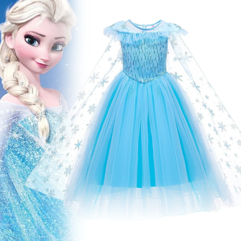 

MINISO Frozen Snow Queen Elsa Dress Halloween Tutu Gown Stage Princess Birthday Party Performance Dresses Outfit 3-10 Years