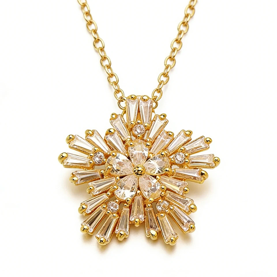 

VANAXIN Luxury Snowflake Pendant Necklace for Women Cubic Zirconia Paved Sparkling Flower Choker Elegant Bridal Wedding Jewelry