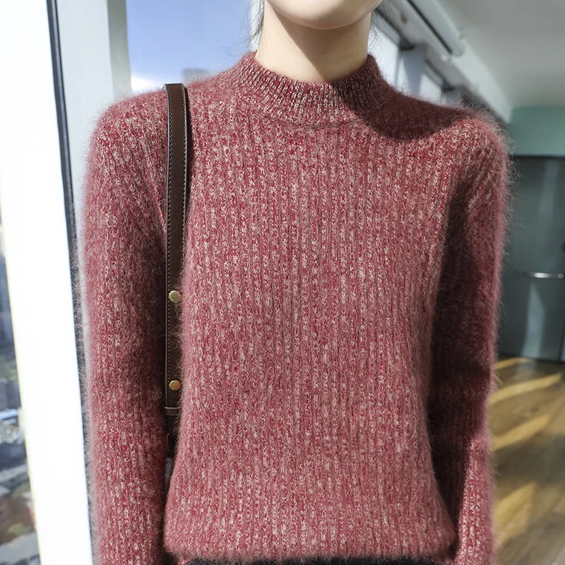 ZOCEPT Winter Thickened Cashmere Pullovers Fashion Fancy yarn Knitted Half High Collar Brushed Cashmere Ribbed Sweater for Women