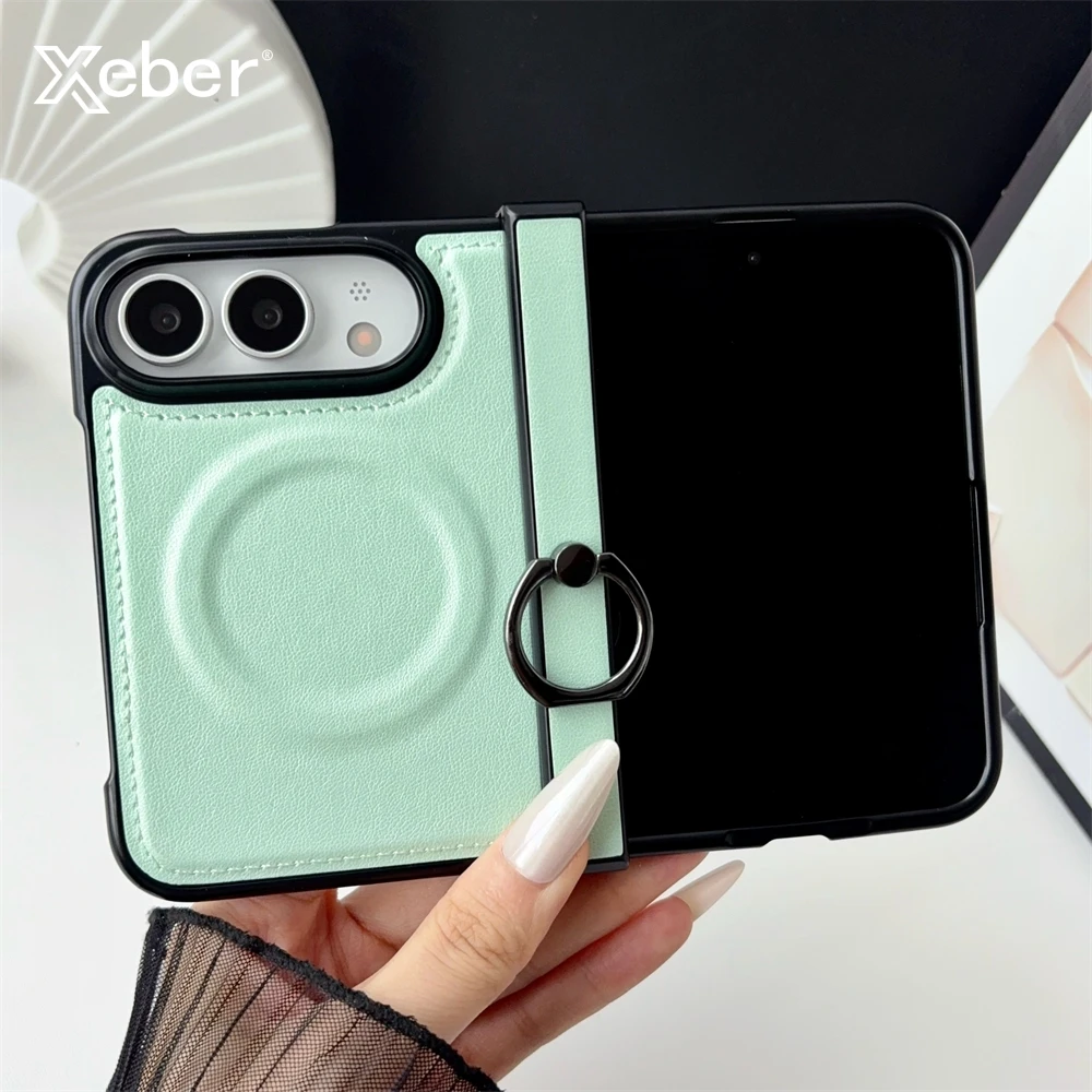 Vegane Leder-Handyhülle mit Magnetring für iPhone Duo, stoßfest, matt, für MagSafe kabelloses Laden, stoßfeste Rückseite