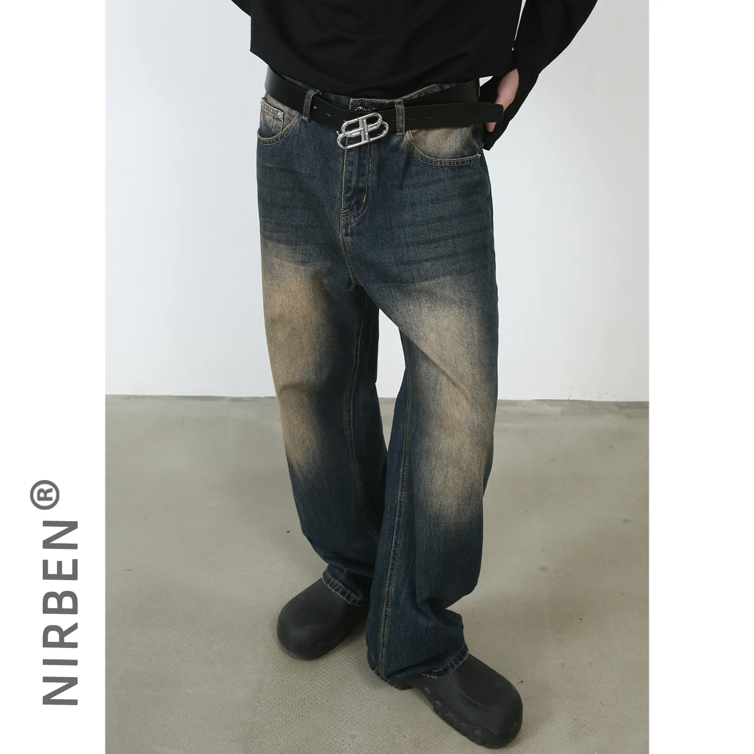 Washed Retro Old Straight Jeans Loose And Thin Drape Design Trousers