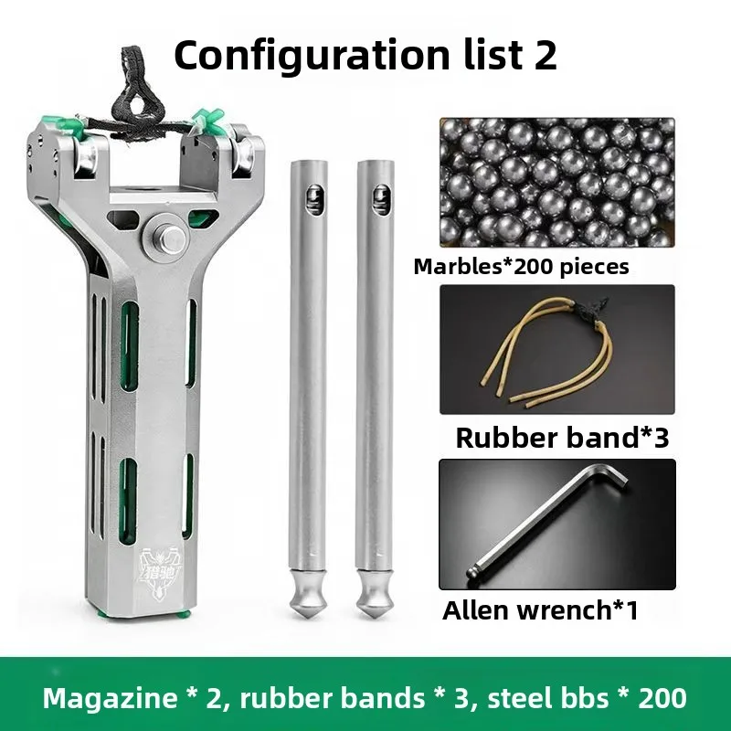 CNC Aluminum Alloy Continuous Firing Slingshot Metal Magazine Outdoor Automatic Loading Powerful Precise Shooting 8MM BULLETS
