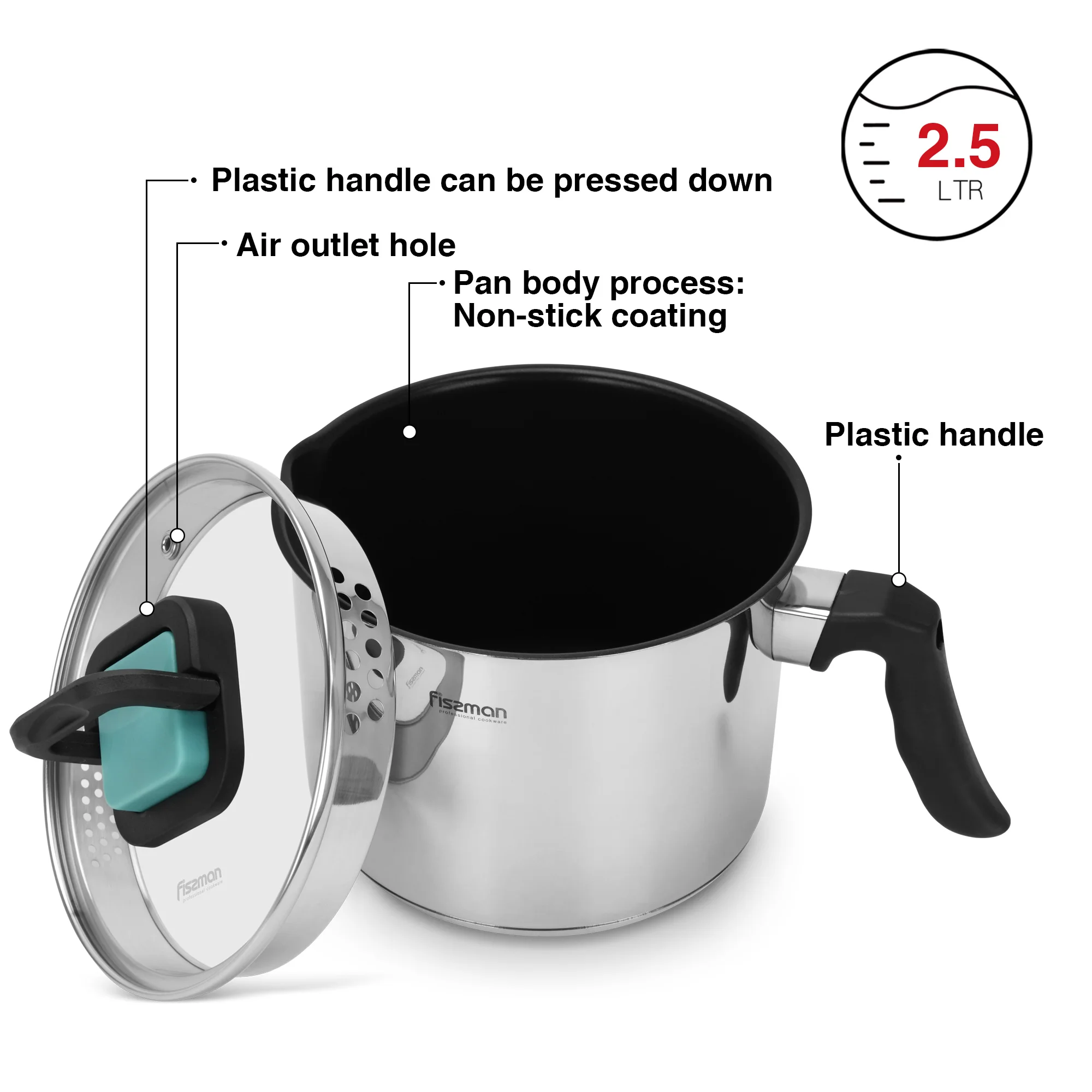 Kitchen Cooker Induction Stainless Steel 16cm Milk Pot 2.5 Ltr With Glass Lid Cookie Hot Chocolate