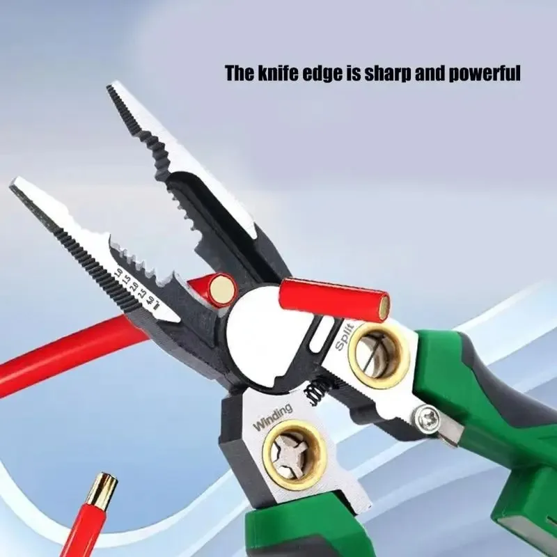 Cable cutting and crimping tool, electrical folding pliers, multifunctional wire stripping pliers, live testing pen, foldable