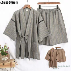 Męskie japońskie Kimono kostium w paski męskie Vintage Yukata Stage Dancewear Hombres Quimono samuraj odzież zestawy letnich piżam