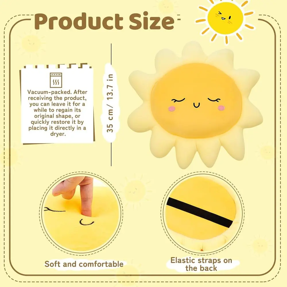 2-Pack Sun-Shaped Plush Pillows, Cute Sofa Cushions, Ideal for Cars, Beds, and Home Décor (13.7 Inch)