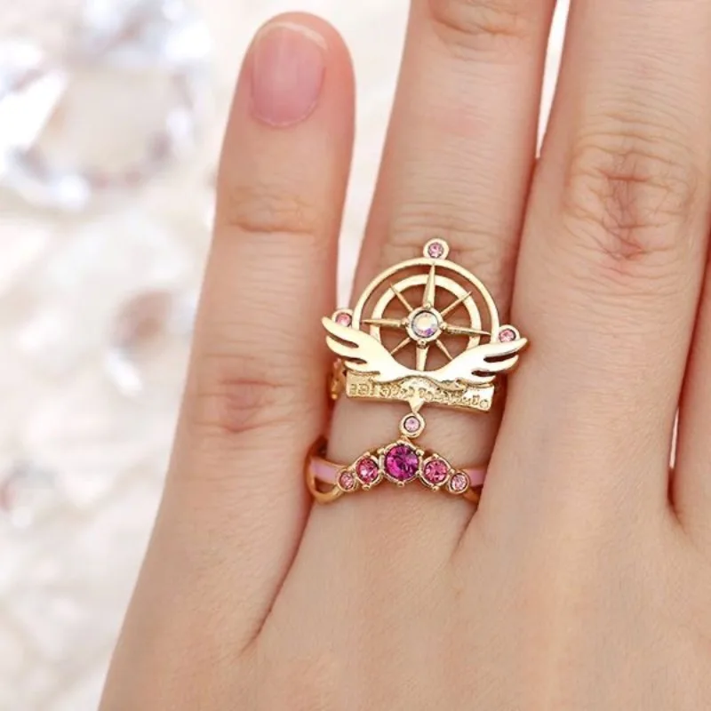 Puella Magi Madoka Magica Anime Ring Fashion Gold Color Rings Shine Zircon Design Cartoon Lady Jewelry Cosplay Accessories Gift