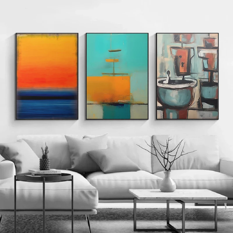 Blue Orange Black Red Beige Mark Rothko Colorful Abstract Poster Modern Canvas Painting Graffiti Wall Art Picture Home Decor