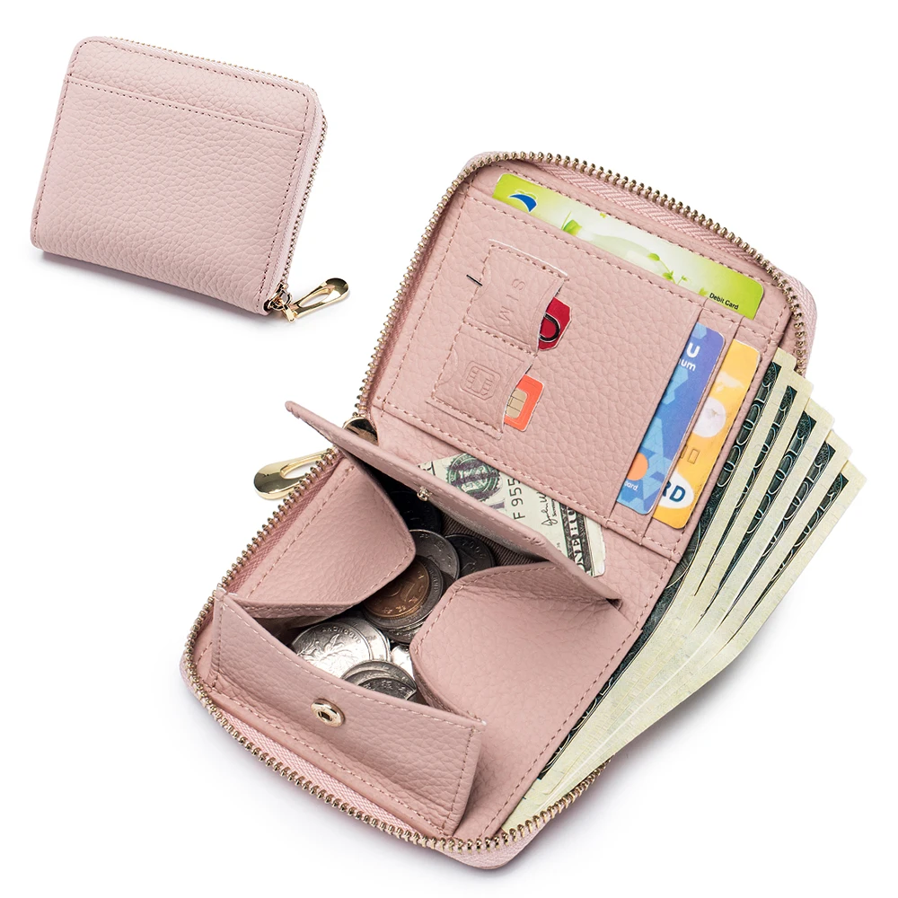 

Wallets for Women Genuine Leather Small Bifold Wallet RFID Blocking Card Case Purse with Coin Pocket Zipper Around Short Wallet