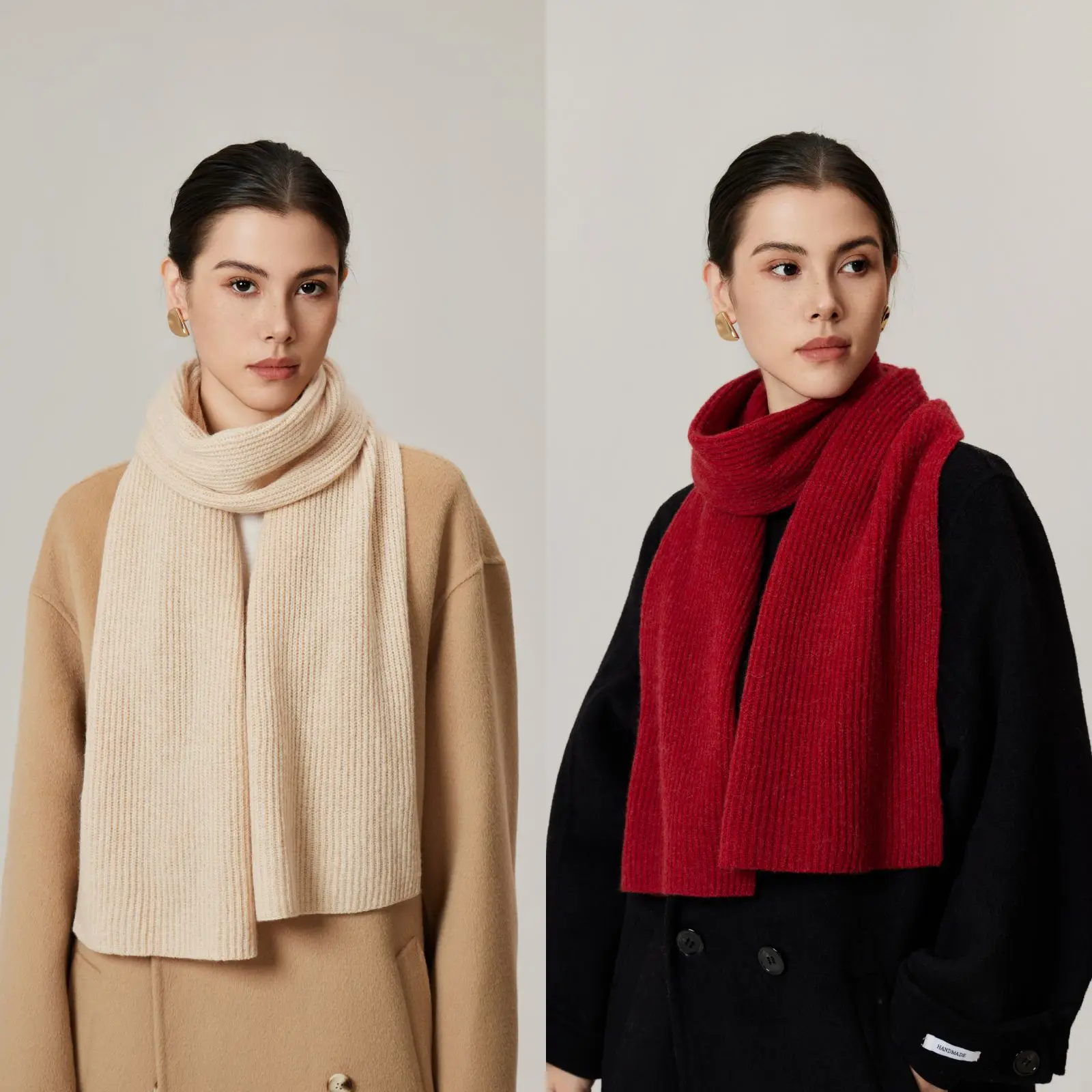 韓国風ウールスカーフ-7-カシミヤ-レディース-秋冬-無地-暖かい-多用途-ニットネックウォーマースカーフ