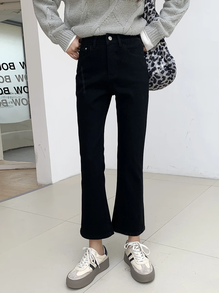 

Расклешенные джинсы с высокой талией, женские прямые утягивающие брюки с девятью точками, супер модель, джинсовые брюки Bla, весна-осень, хлопок, стрейч