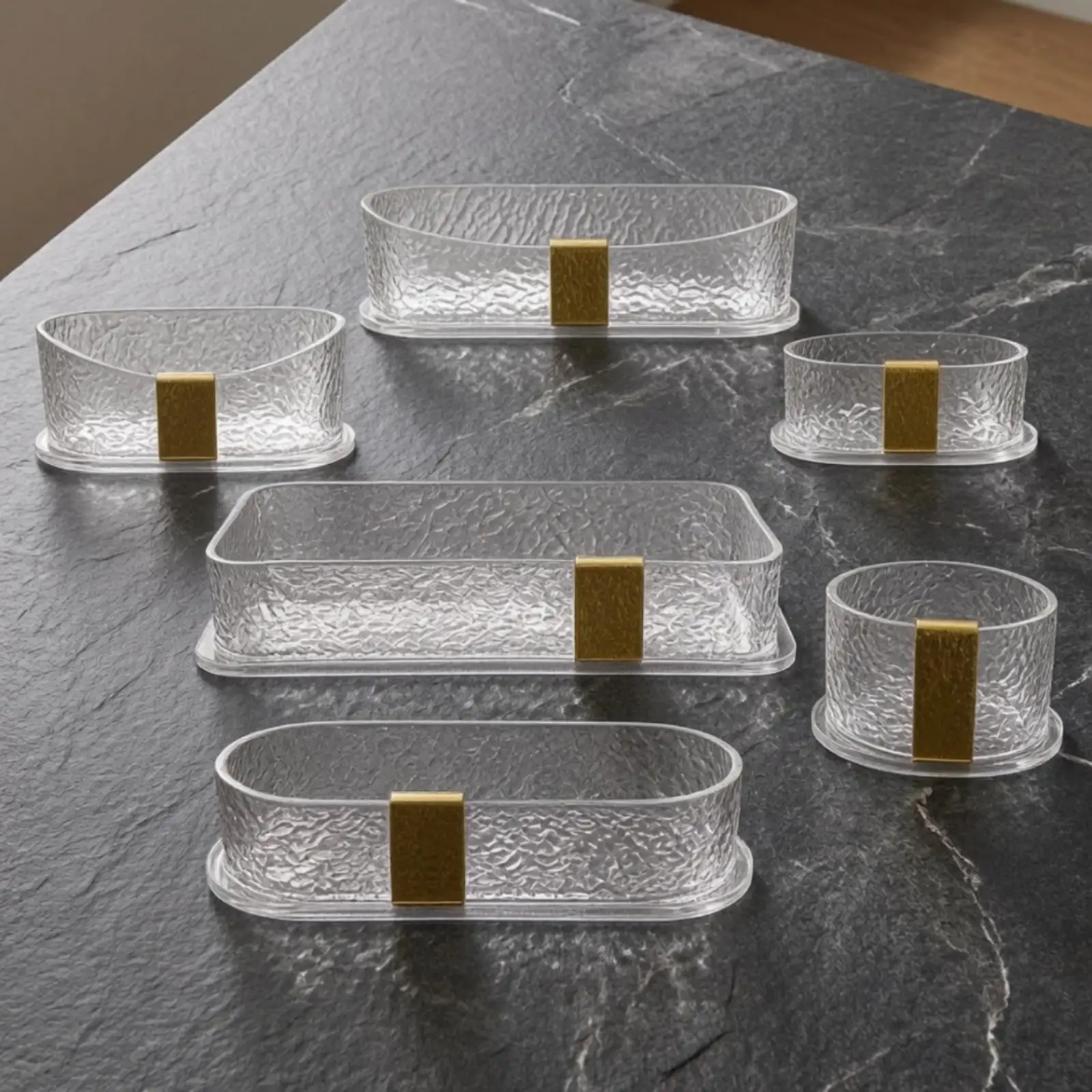Elegant Clear Serving Plate with Gold Tone Accent for Dipping Sauce and Table Service