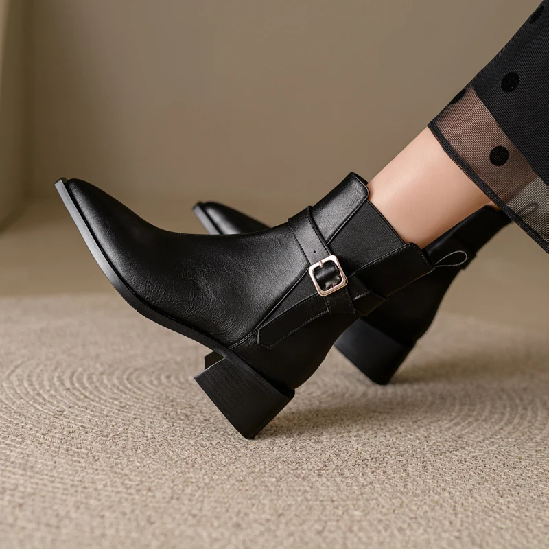 Scarpe da donna stivaletti in pelle crosta scarpe a punta con tacco quadrato scarpe Mature donna autunno inverno Office Lady Chelsea Boots