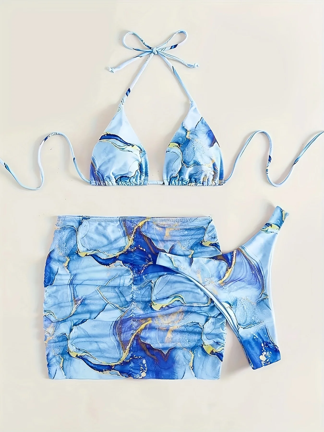 3 pieces Halter String Bikini 2026 Triangle Swimwear Female Beach Skirt Swimsuit Women Bathers Bathing Swimming Suit Beachwear