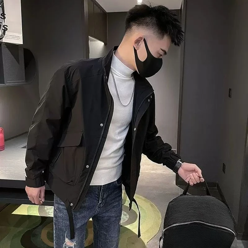 

Корейская модная мужская короткая куртка-карго с воротником, крутая минималистичная куртка высокого качества на весну и осень