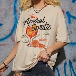 Luźna bawełniana koszulka damska Aperol Spritz Vintage Cocktail Graphic Print Cute Alcoholic Casual Plus Size Męska koszula damska